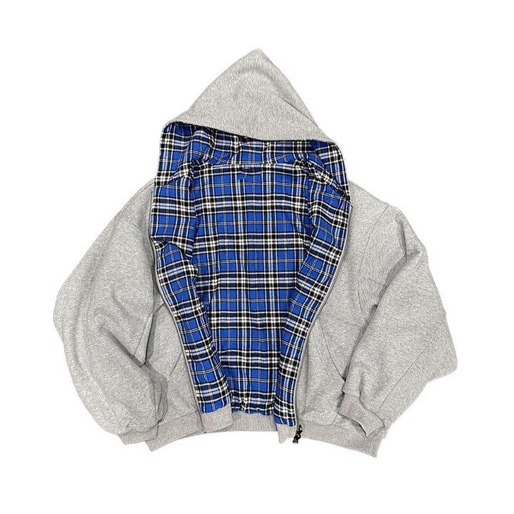 Unisex non-padded hooded jacket with checked flannel lining and zipper Mune Fashion