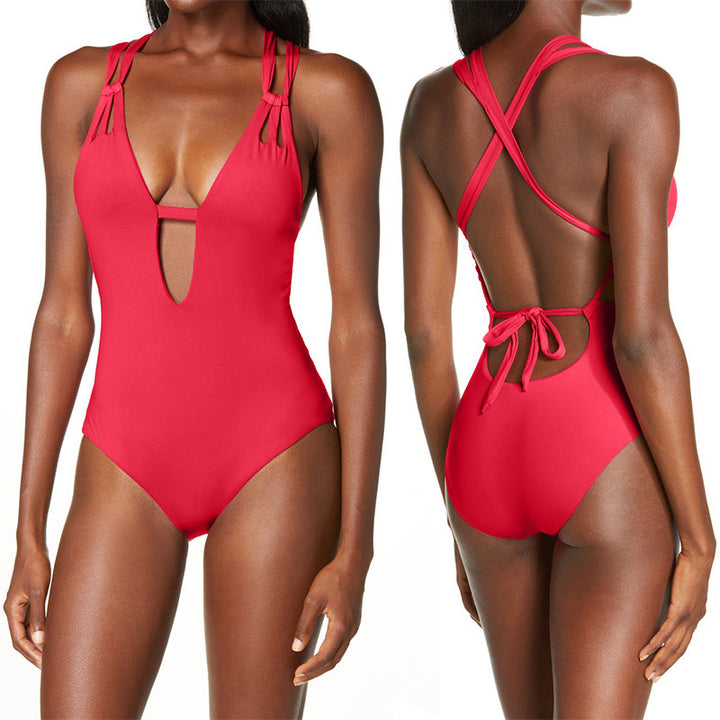 Women's Cut-Out Swimsuit with Fashionable Cross Straps Mune Fashion