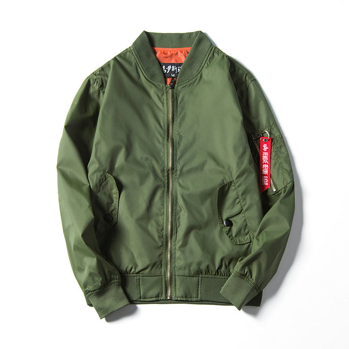 Unisex Lightweight Nylon Flight Jacket with Contrasting Lining and Sleeve Zipper Pocket Mune Fashion