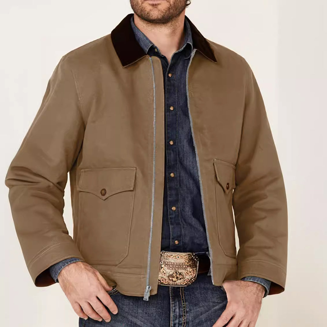 Men's robust canvas field jacket with corduroy collar and patch pockets Mune Fashion