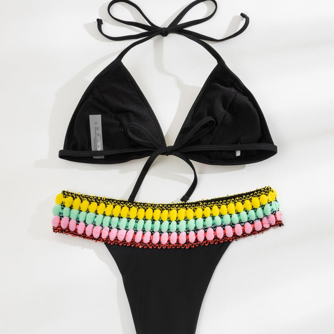 Women Triangle Bikini with Colorful Tassels Mune Fashion