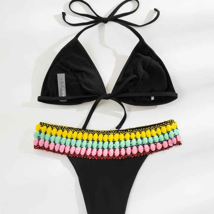 Women Triangle Bikini with Colorful Tassels Mune Fashion