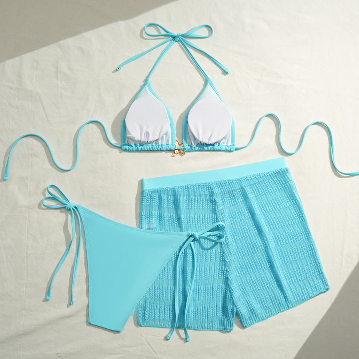 Women's bikini set with cute tie and textured shorts Mune Fashion