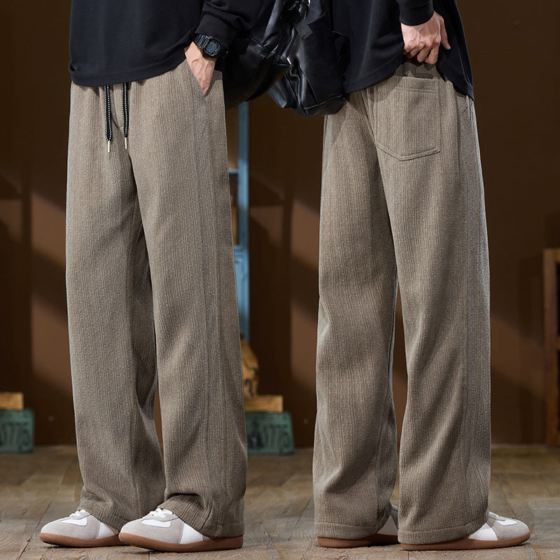 Men's Wide-Cut Lounge Pants made of Ribbed Structured Fabric with Elastic Waistband and Drawstring Mune Fashion