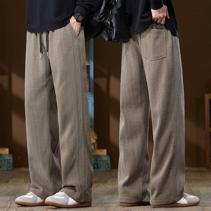 Men's Wide-Cut Lounge Pants made of Ribbed Structured Fabric with Elastic Waistband and Drawstring Mune Fashion