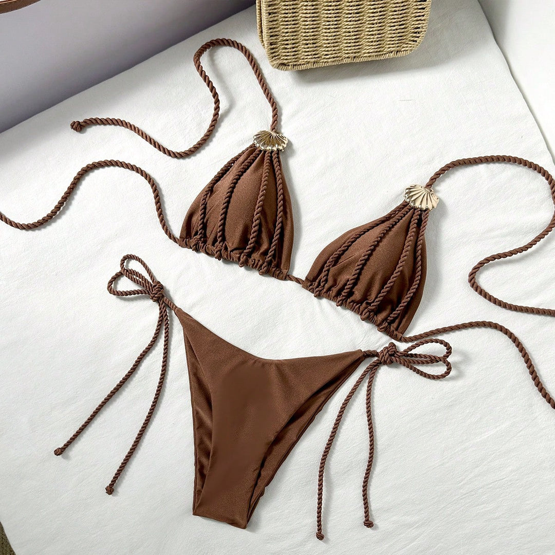 Women's triangle bikini with intricate drawstring details Mune Fashion
