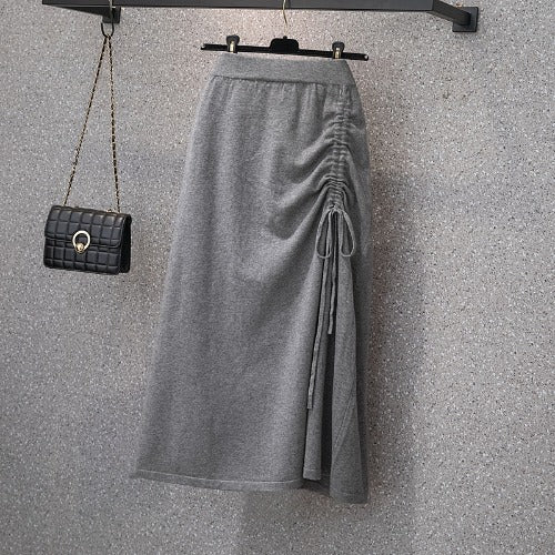 Ladies Long Skirt with Gathering and Drawstring Mune Fashion