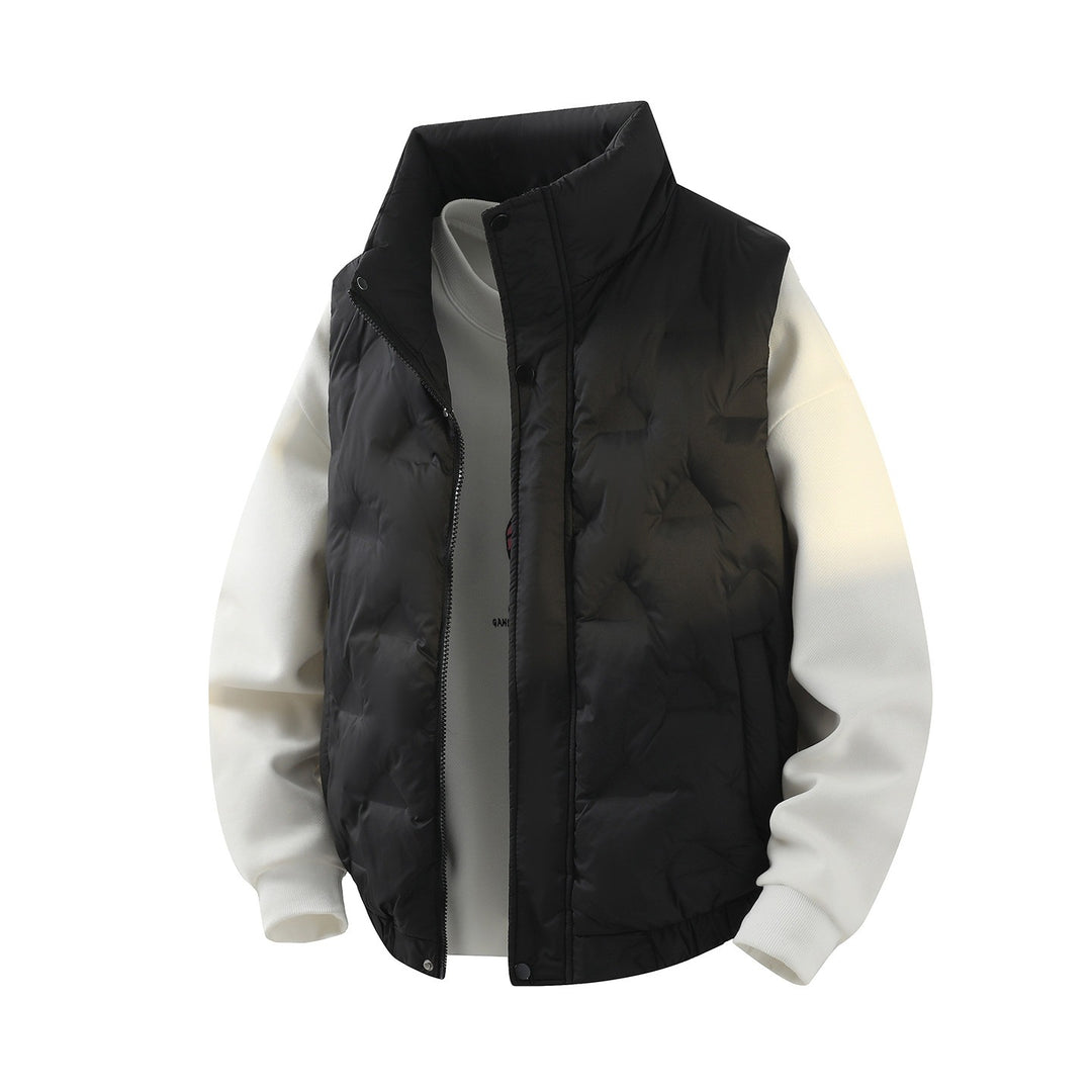 Men's Quilted Down Vest with High Stand-Up Collar and Two-Way Zipper Mune Fashion
