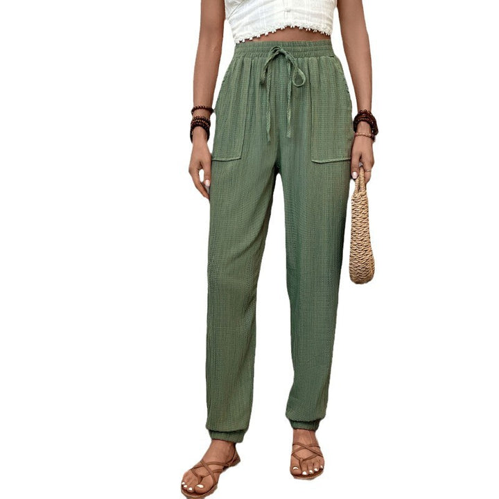 Women Comfortable Casual Pants with Elastic Waistband and Pockets Mune Fashion