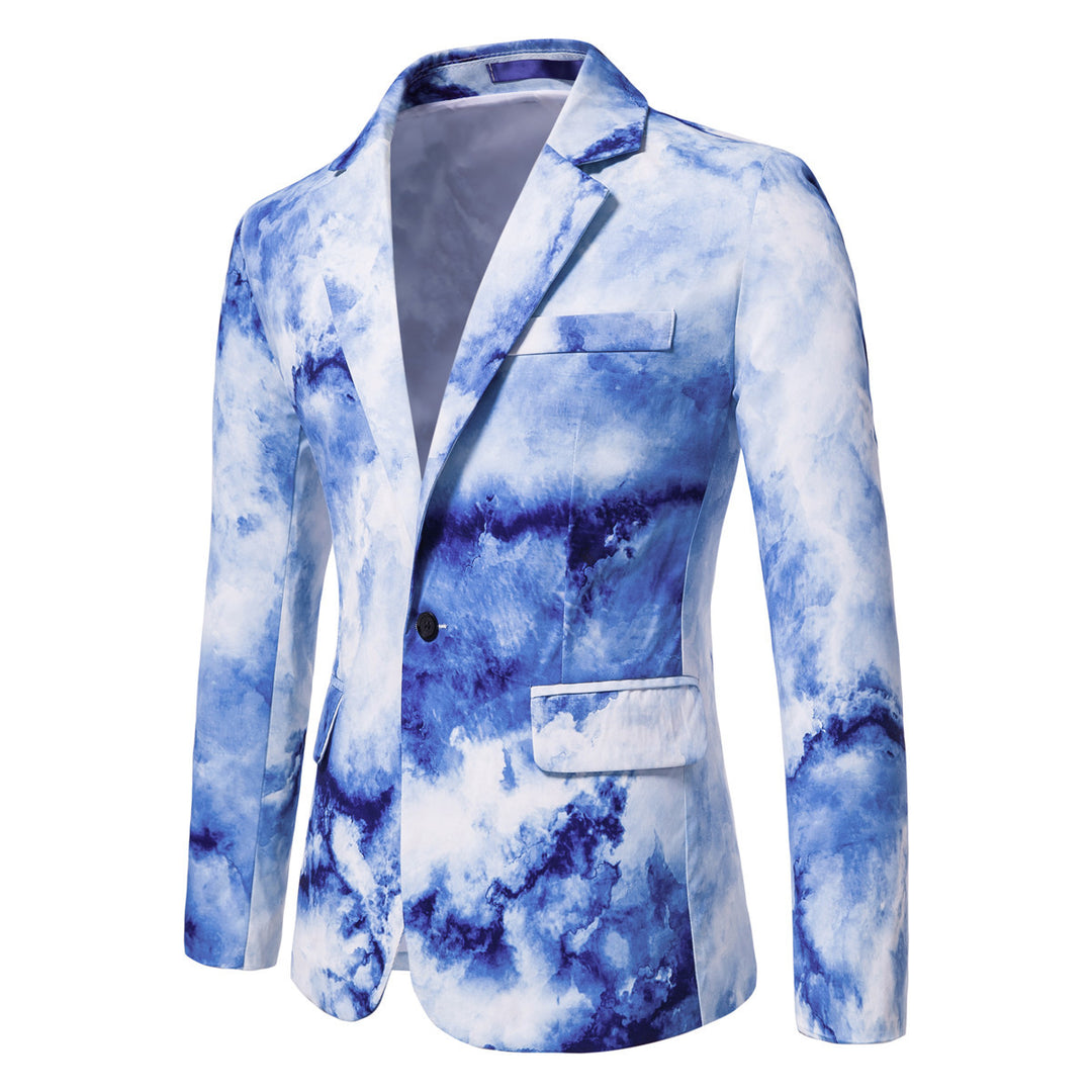 Men's Slim-Fit Blazer with Watercolor Print and One-Button Closure Mune Fashion