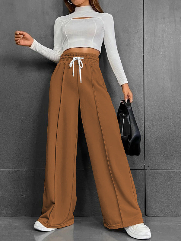 Women Wide High-Waist Jogging Pants with Crease Drune