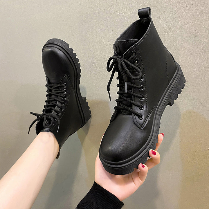 Women's Lace-Up Biker Ankle Boots with Platform Sole Mune Fashion