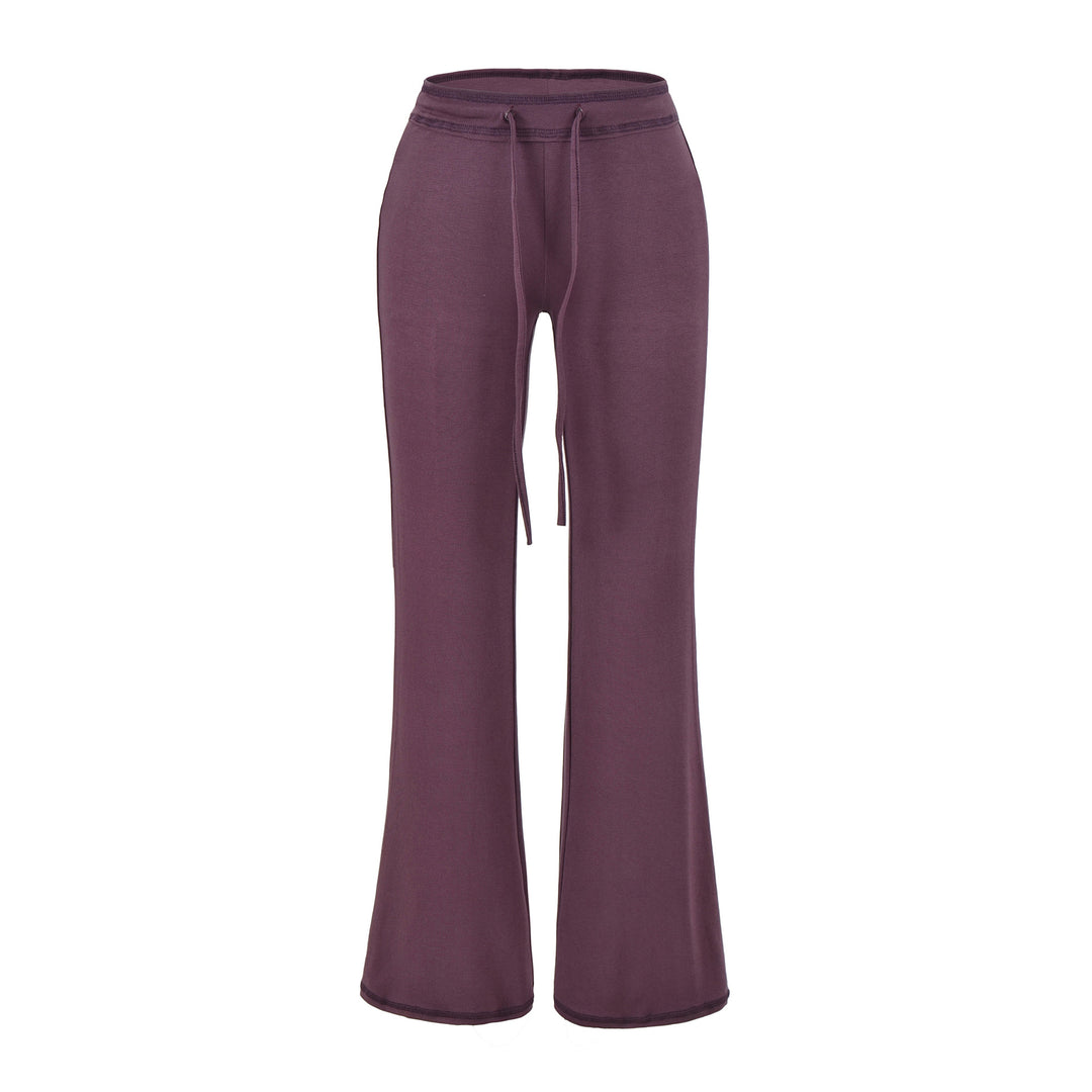 Women's Flowing Jersey Pants with High Waist, Drawstring and Flared Leg Mune Fashion