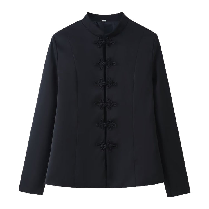Ladies Tailored Short Jacket in Mandarin Style with Decorative Knot Closures Mune Fashion