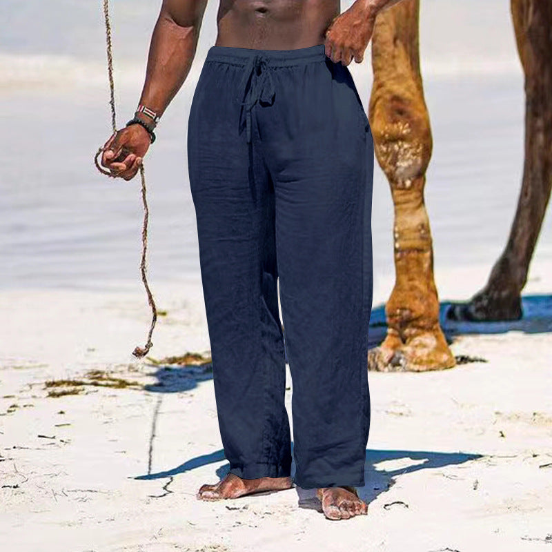 Men's relaxed linen trousers with elastic drawstring, straight leg and side pockets Mune Fashion
