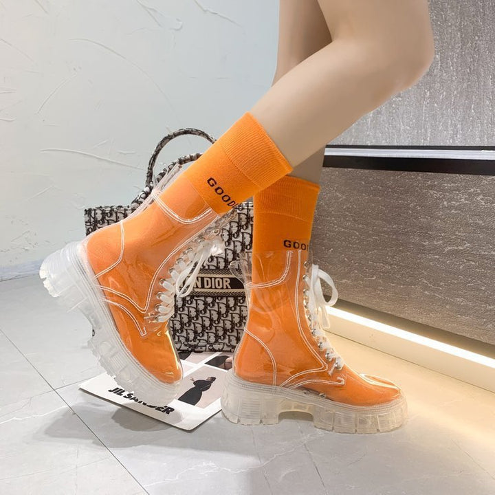 Women Transparent Platform High-Top Boots with Colored Insole Mune Fashion
