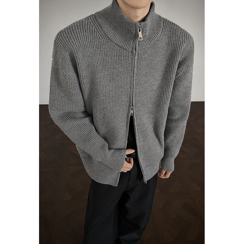 Men's Fashionable Knit Cardigan with High Collar Mune Fashion