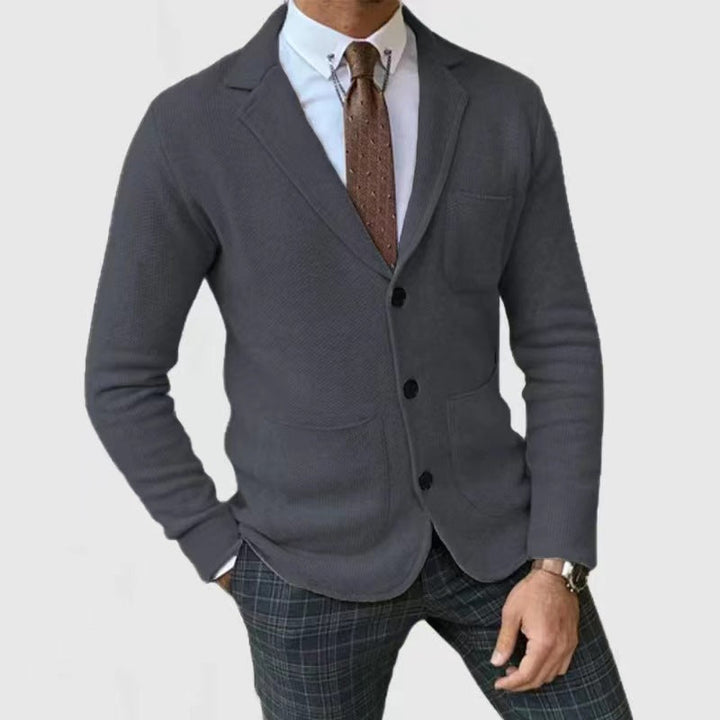 Men's Knitted Blazer with Button Placket and Practical Pockets Mune