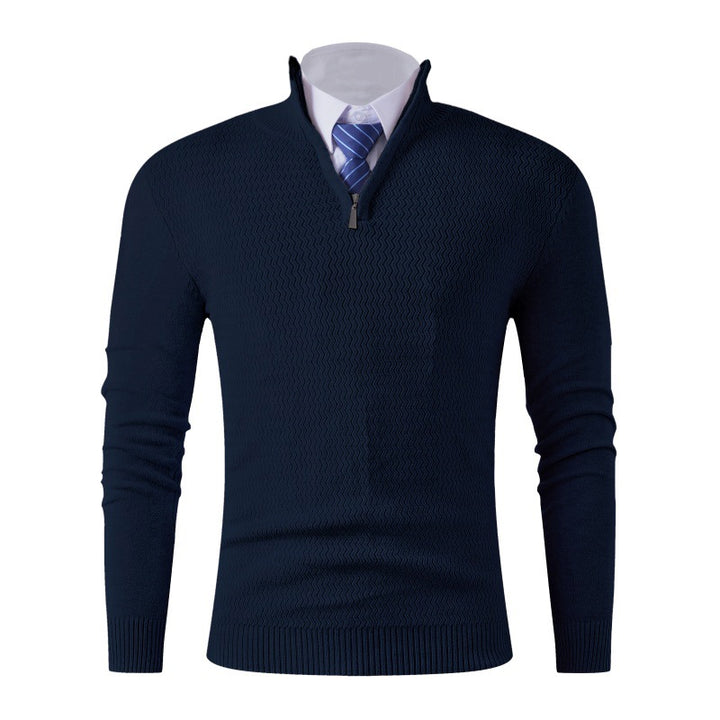 Men's Slim-Fit Fine Knit Sweater with Half Zip and Structured Wave Look Mune Fashion
