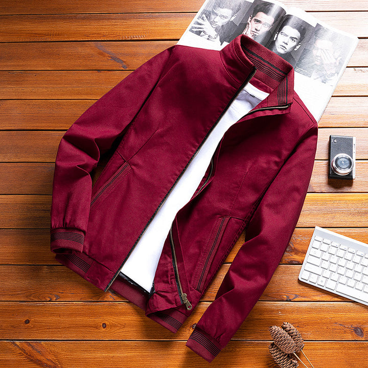 Men's lightweight canvas bomber with striped ribbed cuffs, stand-up collar and zippered pockets Mune Fashion