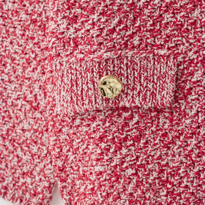 Women Boucle Cardigan in Cropped Boxy Cut with Decorative Buttons and Flap Pockets Mune Fashion