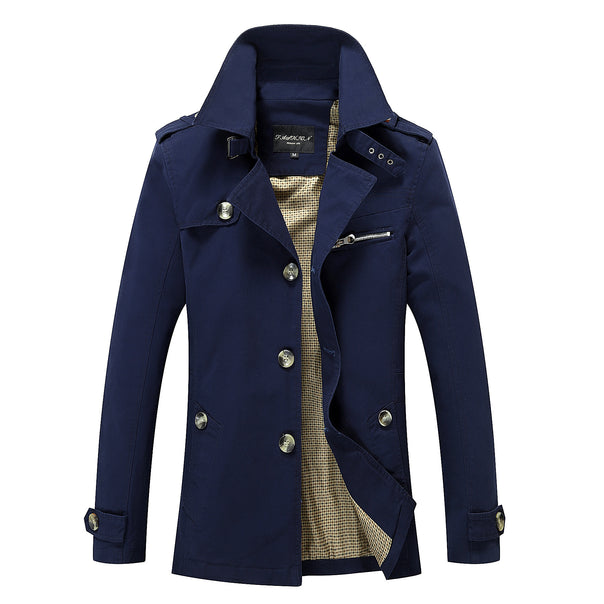 Men's Modern Field Trench Coat with Stand-up Collar, Shoulder Epaulettes and Checked Lining Mune Fashion