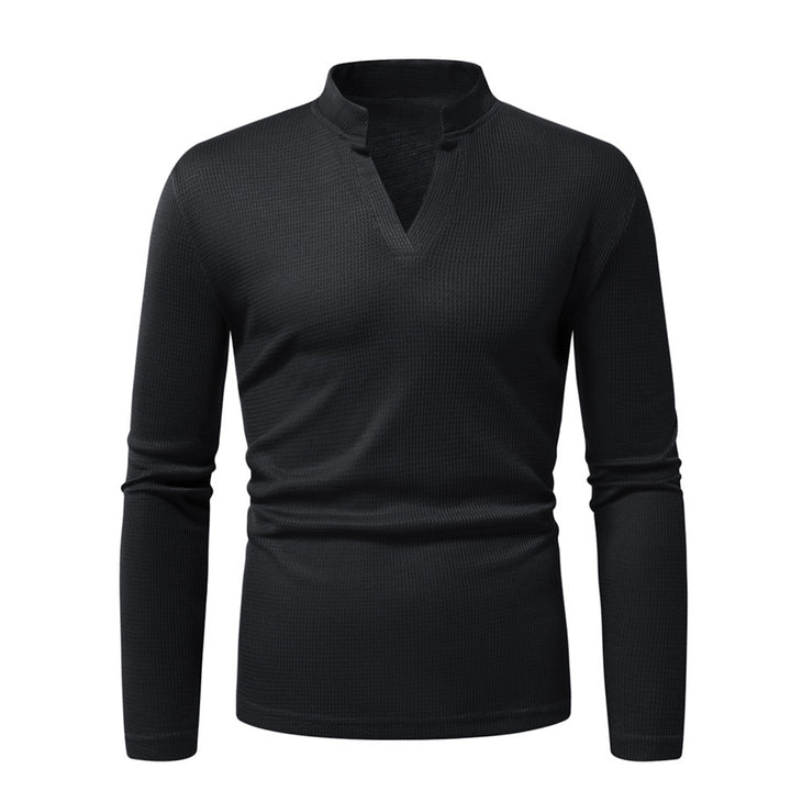 Men's Thermal Waffle Knit Shirt with Stand Collar and V-Neck Mune Fashion