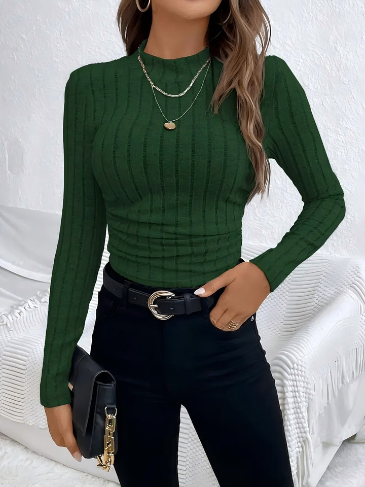 Ladies fitted ribbed long-sleeved shirt with stand-up collar and structure stripes Mune Fashion