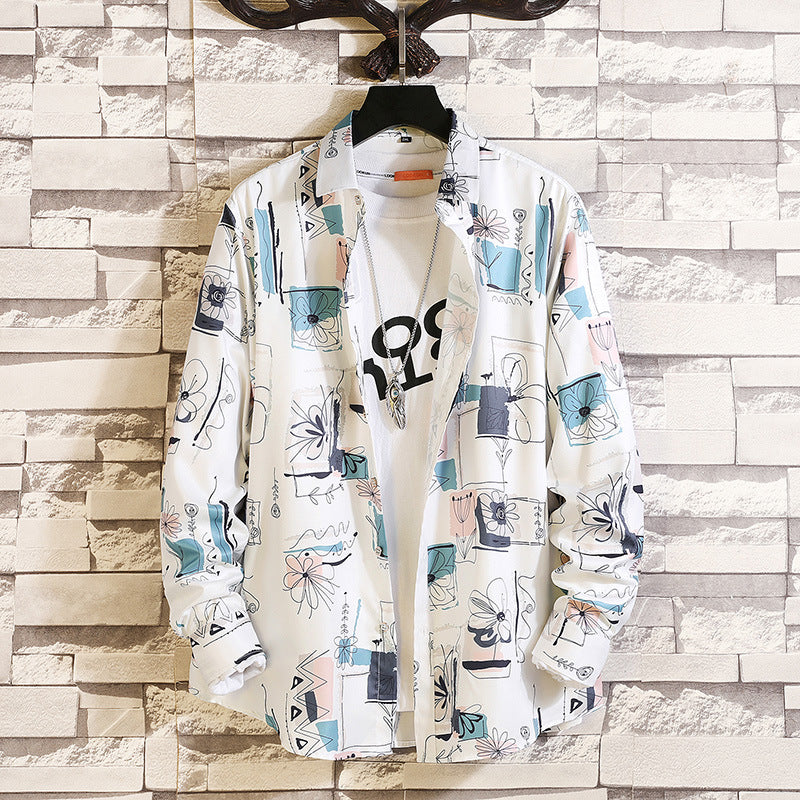 Men's long-sleeved shirt with open lapel collar, contrasting floral print and casual regular-fit silhouette Mune Fashion