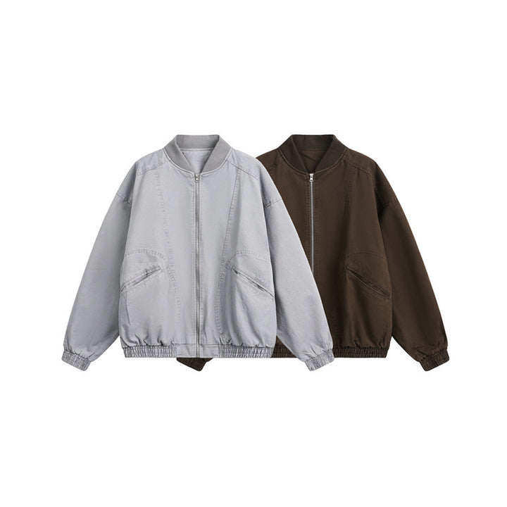 Unisex short-cut boxy bomber jacket made of cotton blend with zipper and elastic hem Mune Fashion