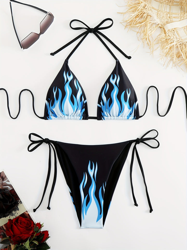 Women's Triangle Bikini with Fiery Motif Mune Fashion