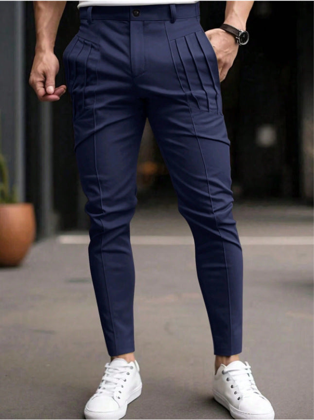 Men's slim pleat chinos with decorative longitudinal pleats and tapered leg Mune Fashion