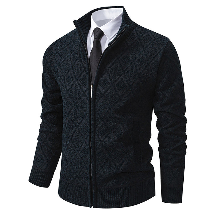 Men's knit zip jacket with diamond pattern, stand-up collar and full zip Mune Fashion