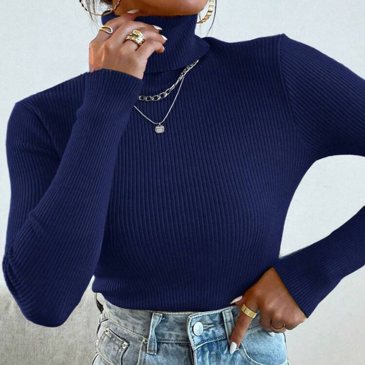 Women's Elegant Turtleneck Sweater with Fine Ribbed Texture Mune