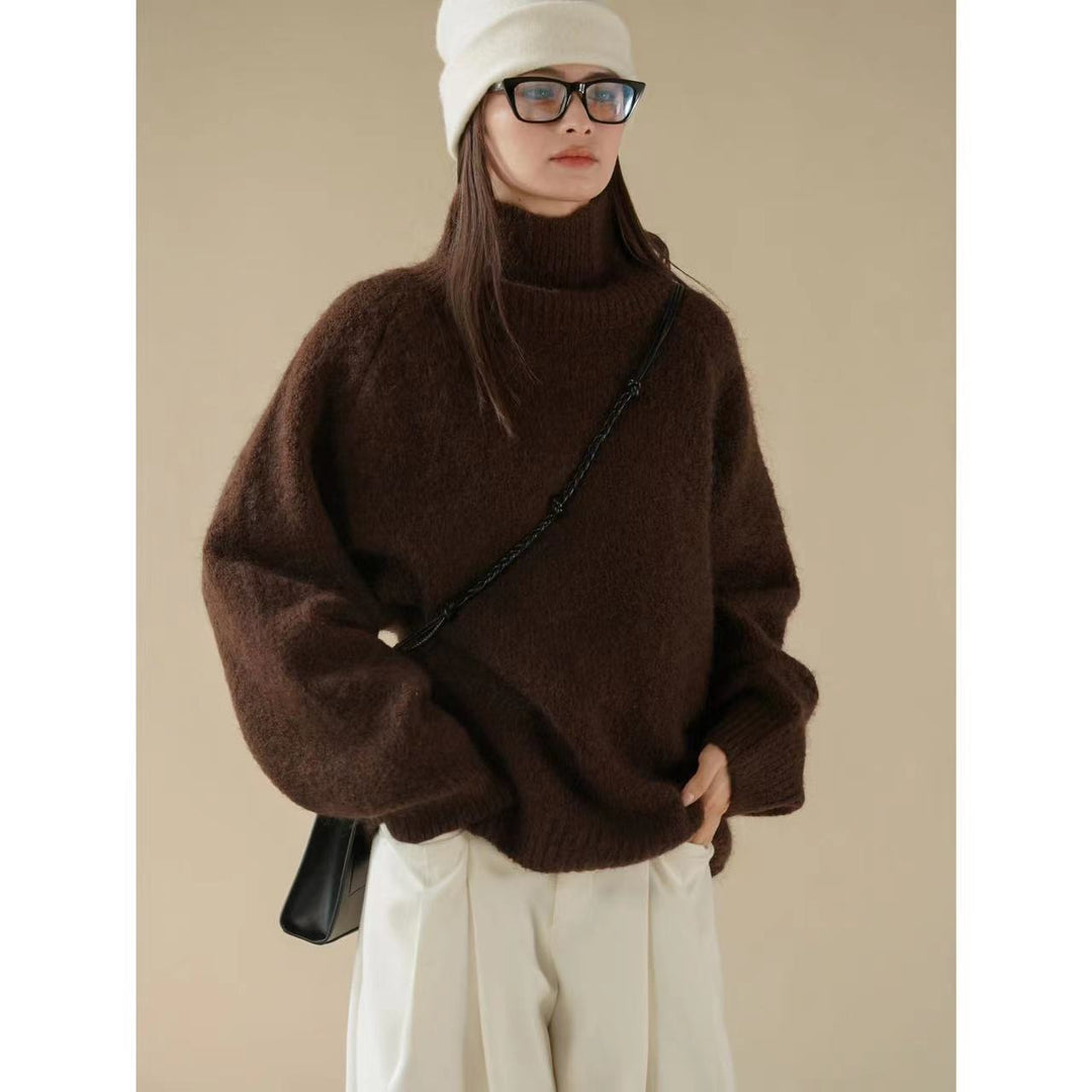 Women's Soft Oversized Turtleneck Sweater in Alpaca Look with Balloon Sleeves Mune Fashion