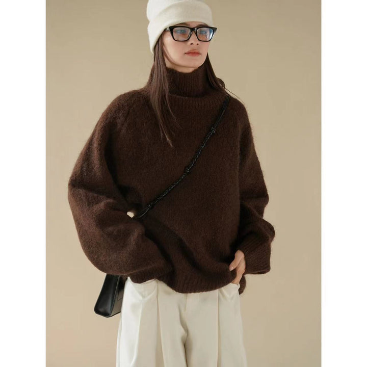 Women's Soft Oversized Turtleneck Sweater in Alpaca Look with Balloon Sleeves Mune Fashion