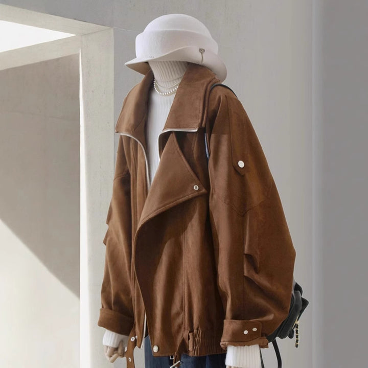 Women's Fashionable Suede Jacket with Asymmetrical Cut Mune Fashion