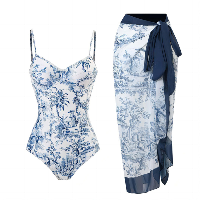 Women's One-Piece Swimsuit with Elegant Wrap Skirt Mune Fashion