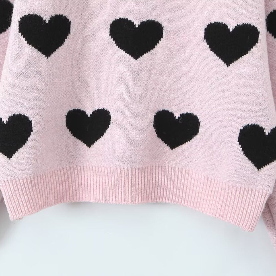 Women's heart intarsia sweater with round neck and relaxed fit Mune Fashion