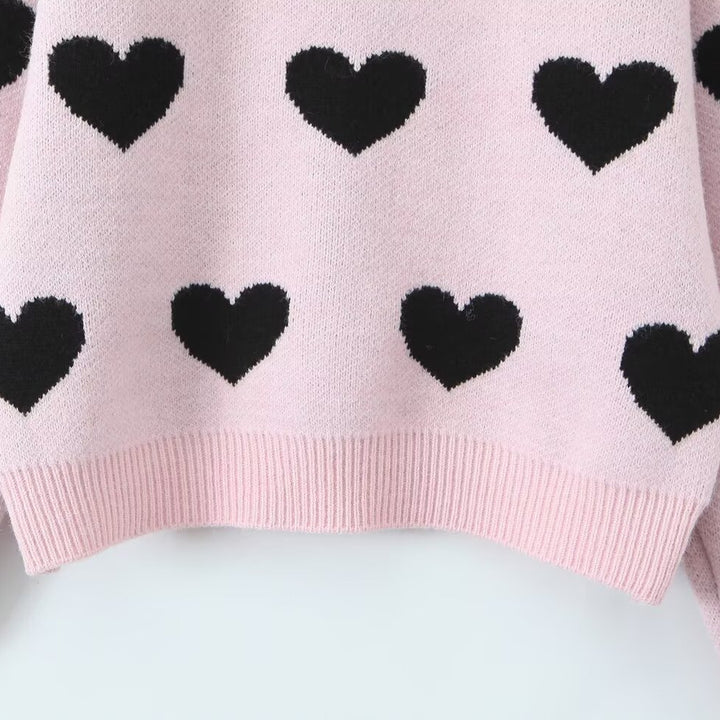 Women's heart intarsia sweater with round neck and relaxed fit Mune Fashion