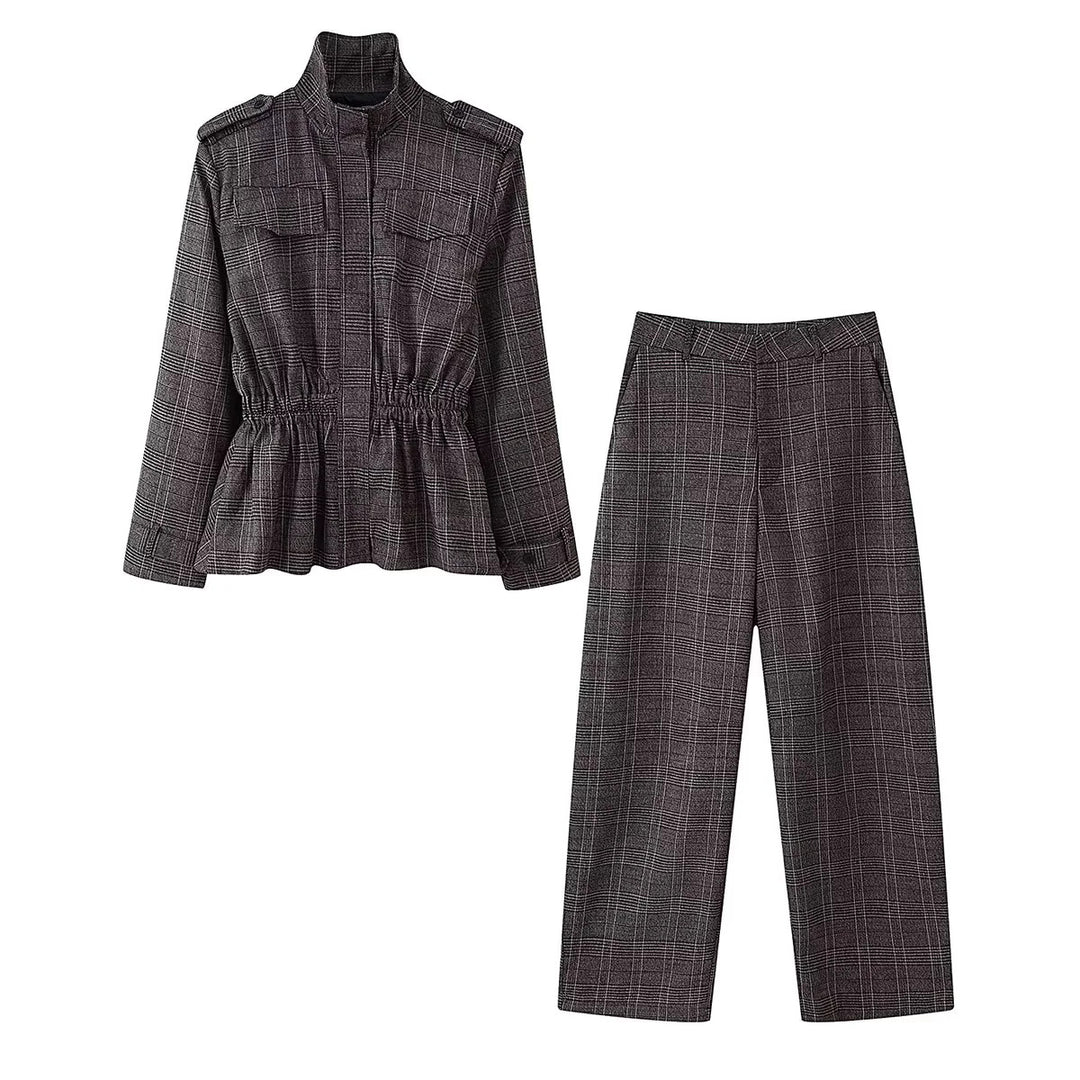 Women's high-waisted Glencheck wide pants with crease and straight leg Mune Fashion