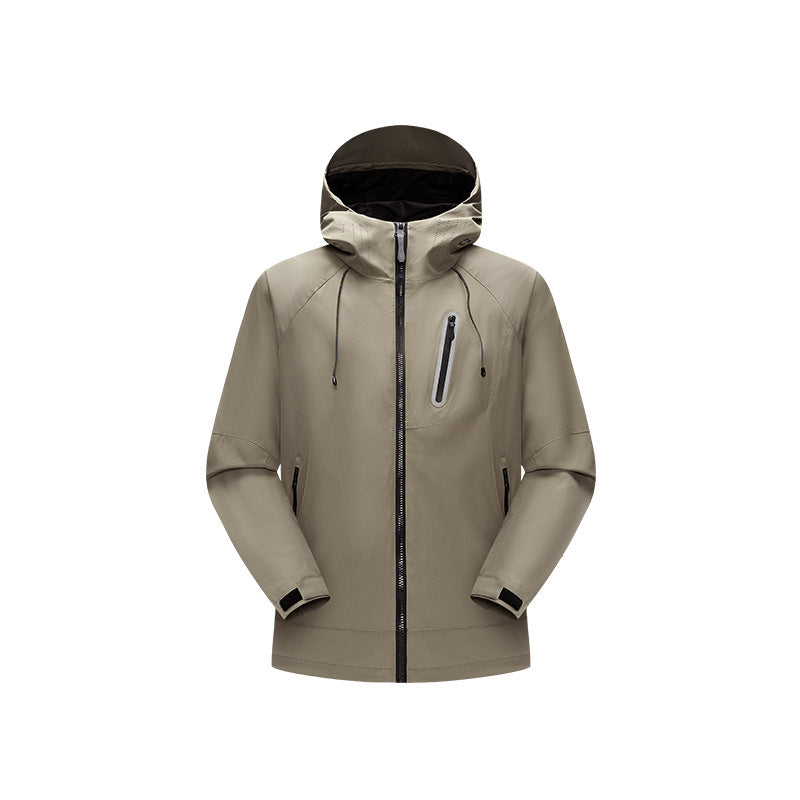 Men's Waterproof Softshell Rain Jacket with Adjustable Hood and Chest Zip Drune