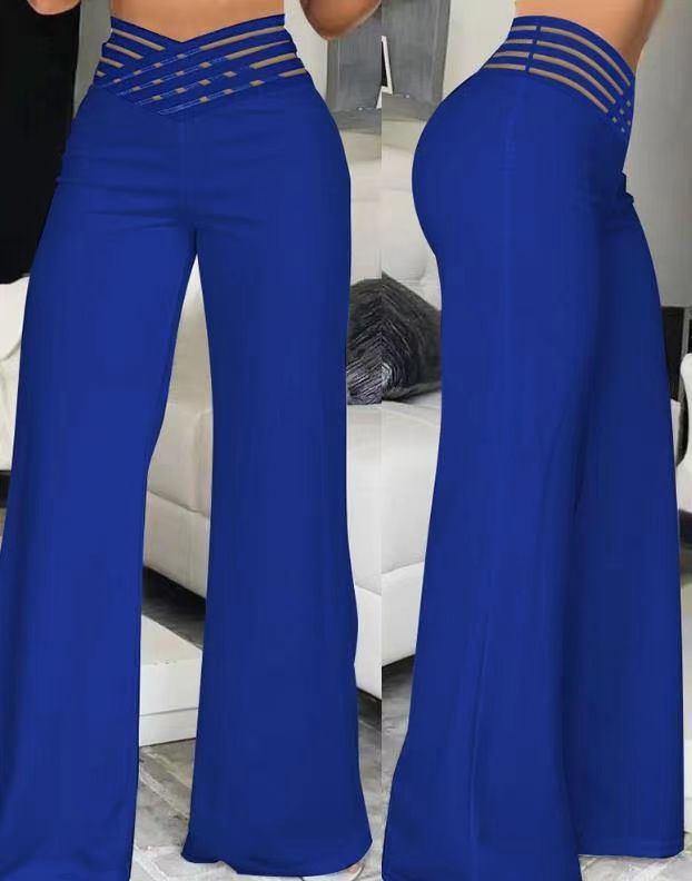 Women's high-waisted flared trousers with multi-strapped waist and wide flowing leg Mune Fashion