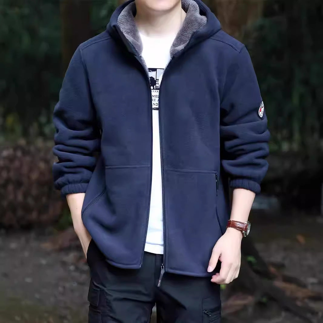 Men's hoodie fleece jacket with Sherpa lining, two-way zipper and wind-resistant front Mune Fashion