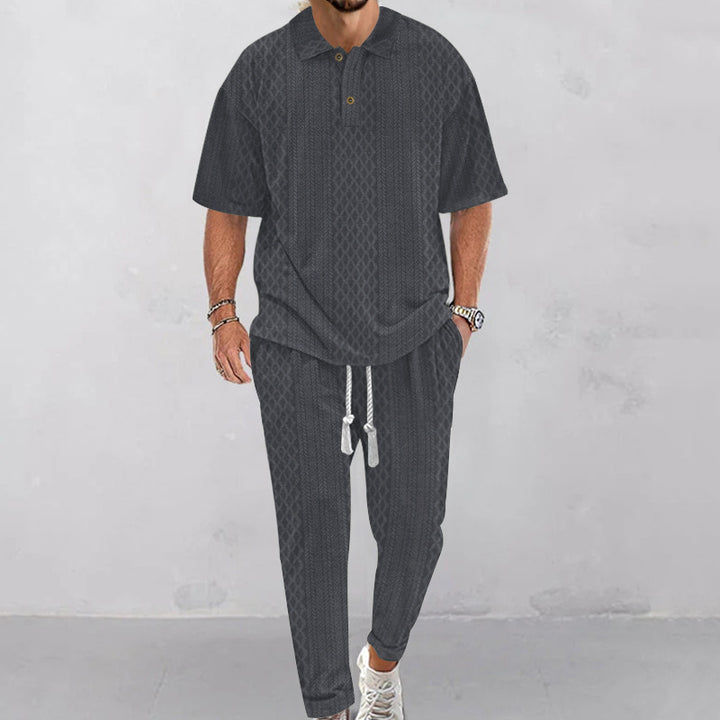 Men's knitted leisure set with polo collar and drawstring jogging pants Mune Fashion