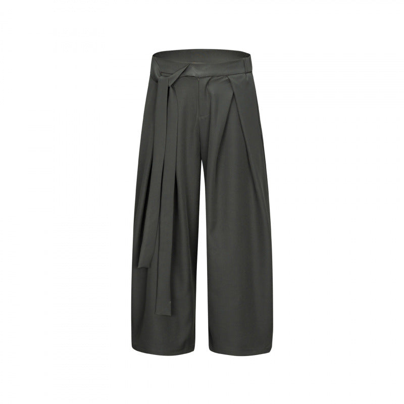 Women's Wide Culotte Pants with High Waist, Pleats and Tie Belt Mune Fashion