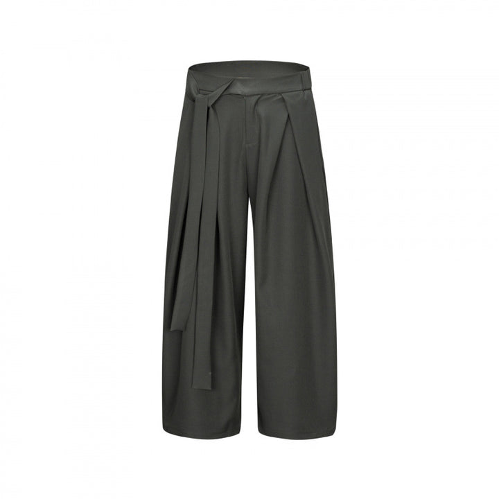 Women's Wide Culotte Pants with High Waist, Pleats and Tie Belt Mune Fashion