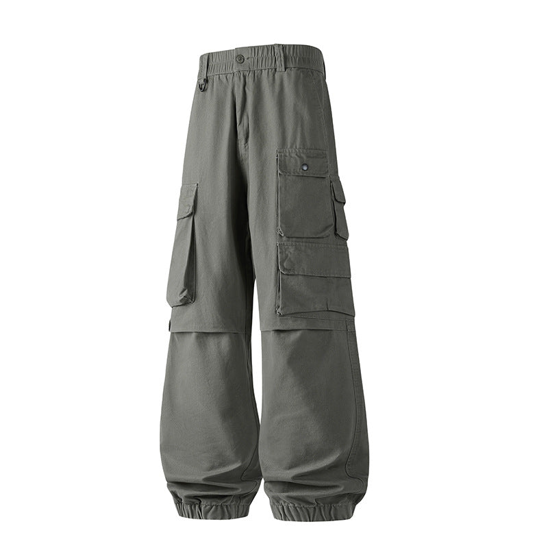 Men's Wide Convertible Cargo Pants in Tactical Street Style with Multiple Flap Pockets and Elastic Ankle Cuffs Drune