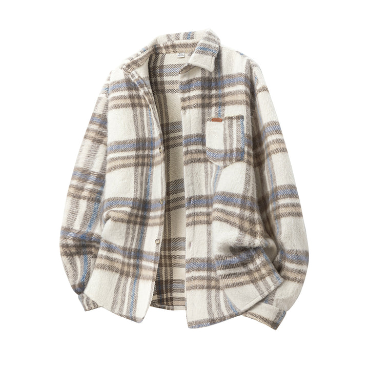 Unisex Oversize Check Shirt Jacket with Soft Boucle Finish Mune Fashion