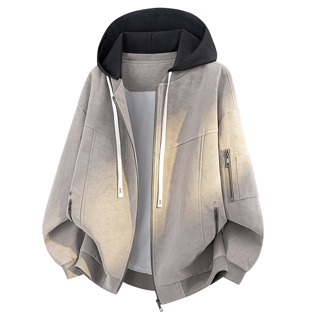 Men's Oversized Bomber Jacket with Hood in Suede Look & Arm Pocket Mune Fashion